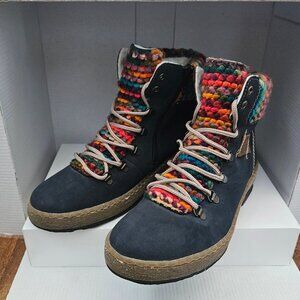 Rieker Felicitas Boots Womens Blue 41 (9.5-10) Synthetic Nubuck Fleece Knit Zip